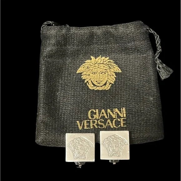 Vintage GIANNI VERSACE Medusa Clip-On Earrings Silver Tone
